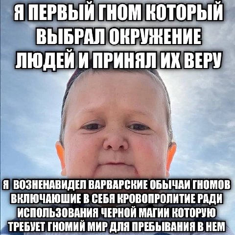 Я КОТОРЫЙ ВЫБРАЛ ОКРУЖЕНИЕ ЛЮДЕЙИ ПРИНЯЛИК ВЕРУ ВОЗНЕНАВИДЕЛ ВАРВАРСКИЕ ОБЫЧАИ ГНОМОВ В СЕБЯ КРОВОПРОЛИТИЕ РАДИ ИСПОЛЬЗОВАНИЯ ЧЕРНОЙ МАГИИ КОТОРУЮ ТРЕБУЕТ ГНОМИЙ МИР ДЛЯ ПРЕБЫВАНИЯ В НЕМ