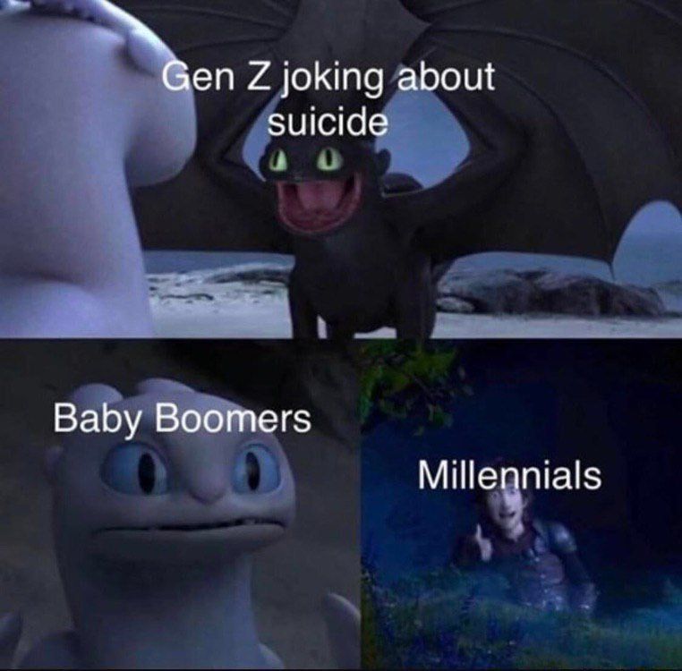 joking about suicide Baby Boomers Millennials
