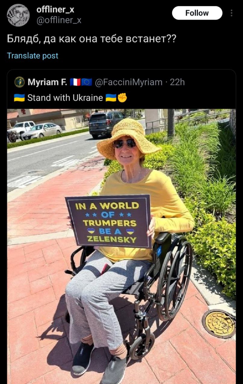 (offliner_x Блядб, да как она тебе BCTaHeT?? Translate post Myriam @FacciniMyriam вы Stand with Ukraine a 3 2% IN A WORLD OF TRUMPERS ZELENSKY 4 1 у