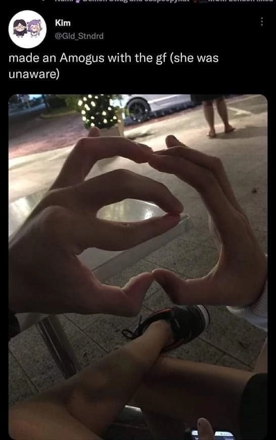 Kim made an Amogus with the (she was unaware) a
