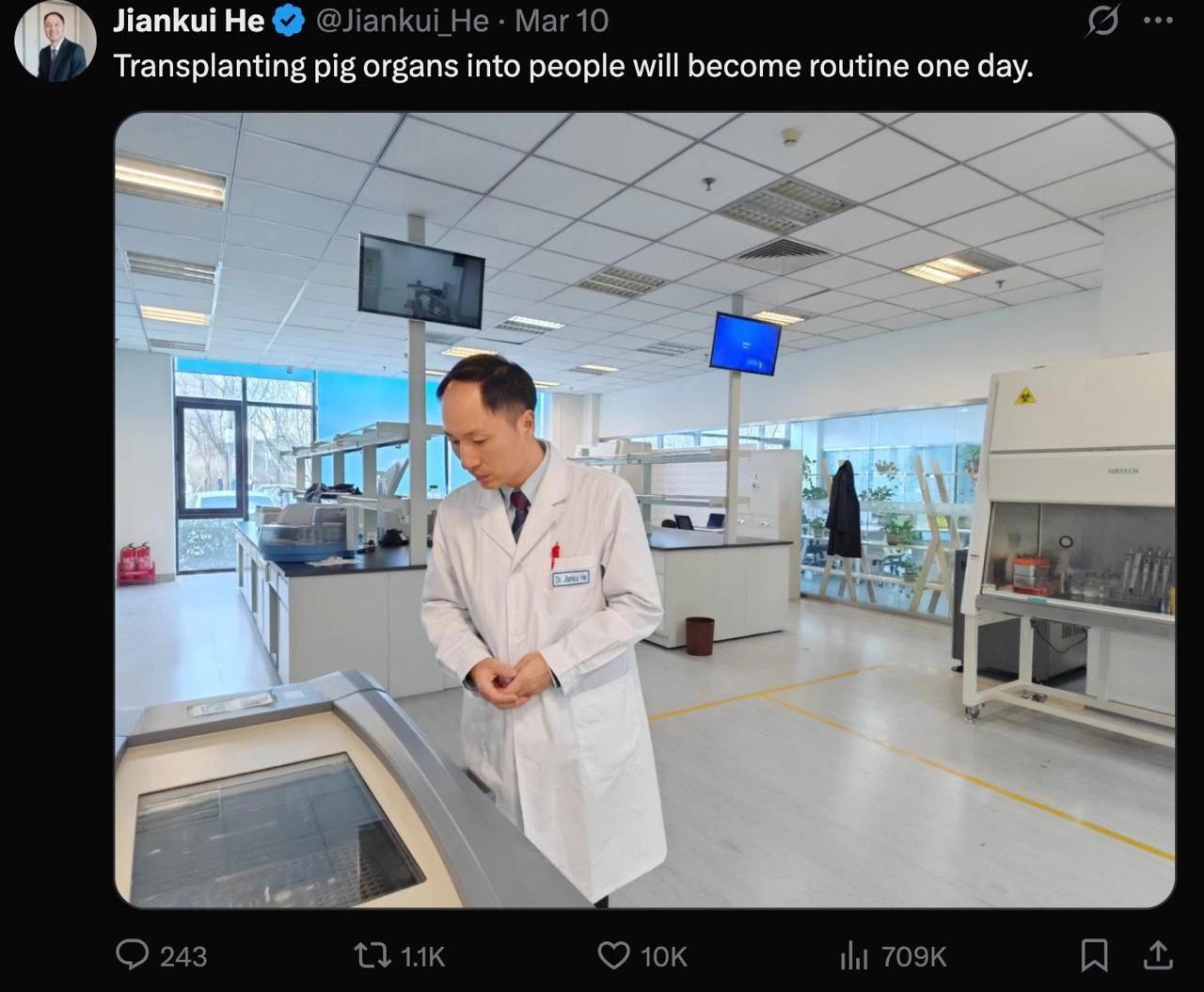 Jiankui Не @Лапки! Не Mar 10 Transplanting pig organs into people will become routine one day. 7 A. 243 it A