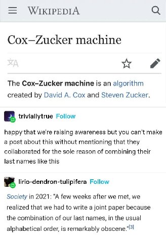 WIKIPEDIA Cox—Zucker machine The machine is algorithm created David A. Cox and Steven Zucker. triviallytrue Follow happy that we're raising awareness but you can't make a post about this without menti