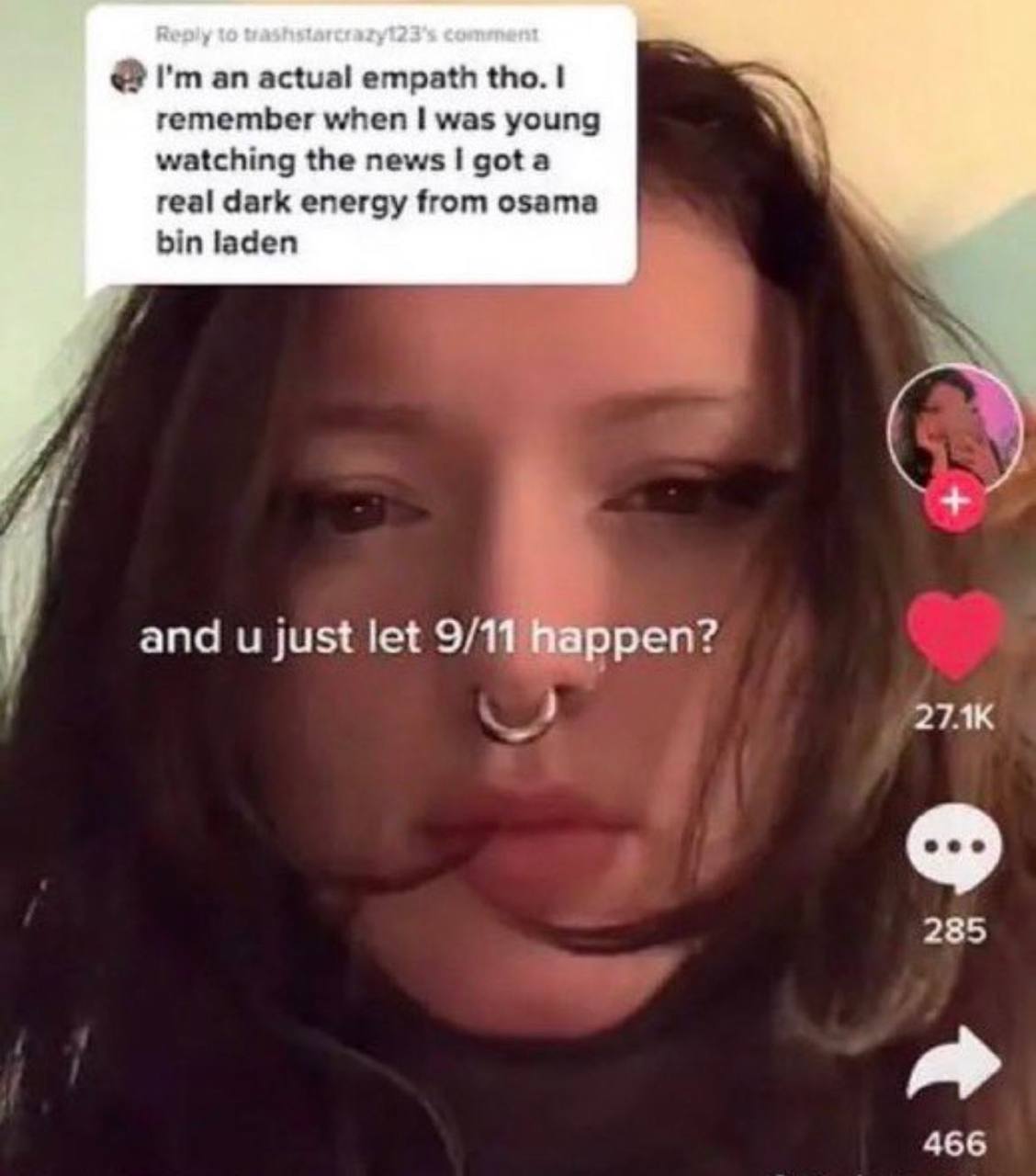 an actual empath tho. remember when was young watching the news got а real dark energy from osama bin laden and just let 9/11 happen? 285 466