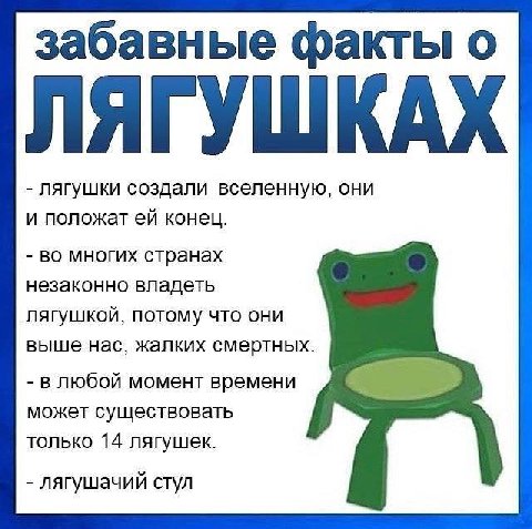 забавные факты о ЛЯГУШКАХ Лягушки создали вселенную, они и положат конец. многих странах незаконно владеть лягушкой, потому что они выше нас, жалких смертных. в любой момент времени может существовать