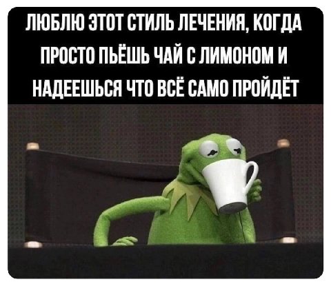 ЛЮБЛЮ ЭТОТ СТИЛЬ ЛЕЧЕНИЯ, КОГДА ПРОСТО ПЬЁШЬ ЧАЙ С ЛИМОНОМ И НАДЕЕШЬСЯ ЧТО ВСЁ САМО ПРОЙДЁТ i
