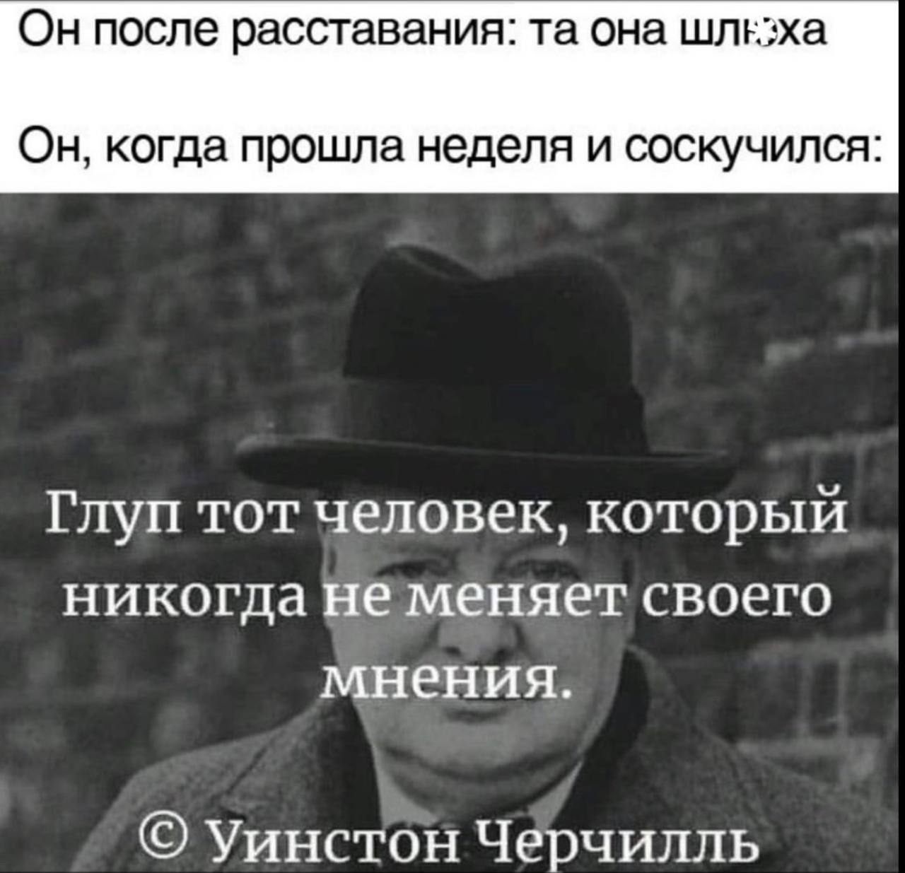 Он после расставания: она шлезха Он, когда прошла неделя и соскучился: Глуп тот человек, который никогда не меняет своего мнения. Уинстон Черчилль