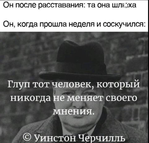 Он после расставания: она шлезха Он, когда прошла неделя и соскучился: Глуп тот человек, который никогда не меняет своего мнения. Уинстон Черчилль