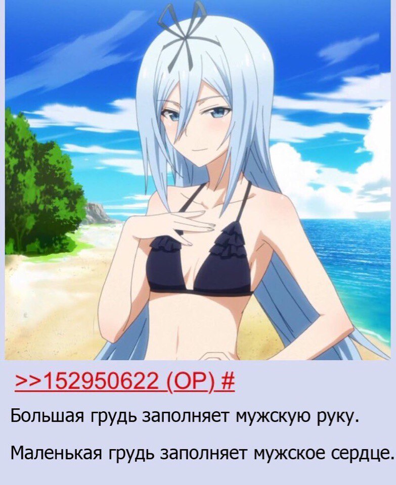 >>152950622 Большая грудь заполняет мужскую руку. Маленькая грудь заполняет мужское сердце.