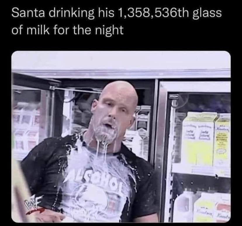 Santa drinking his 1,358, glass of milk for the night