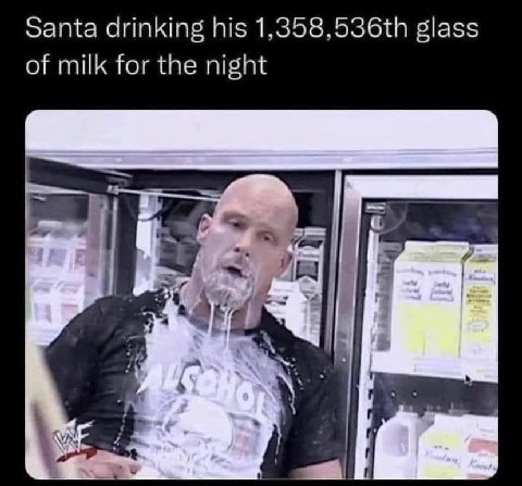 Santa drinking his 1,358, glass of milk for the night