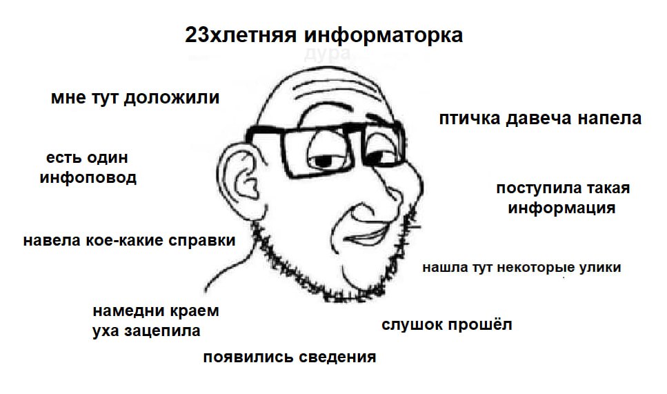 23хлетняя информаторка мне тут доложили птичка давеча напела есть один инфоповод поступила такая информация навела кое-какие справки нашла тут некоторые улики намедни краем слушок прошёл уха зацепила 
