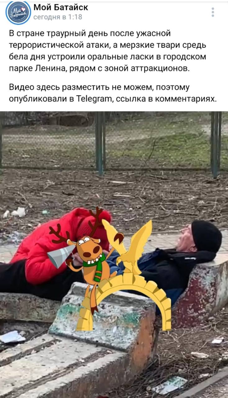 Мой Батайск сегодня в 1:18 В стране траурный день после ужасной террористической атаки, а мерзкие твари средь бела дня устроили оральные ласки в городском парке Ленина, рядом с зоной аттракционов. Вид