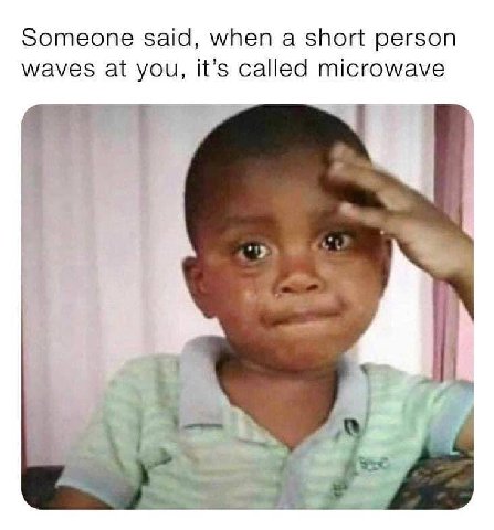 Someone said, when а short person waves at you, it’s called microwave i