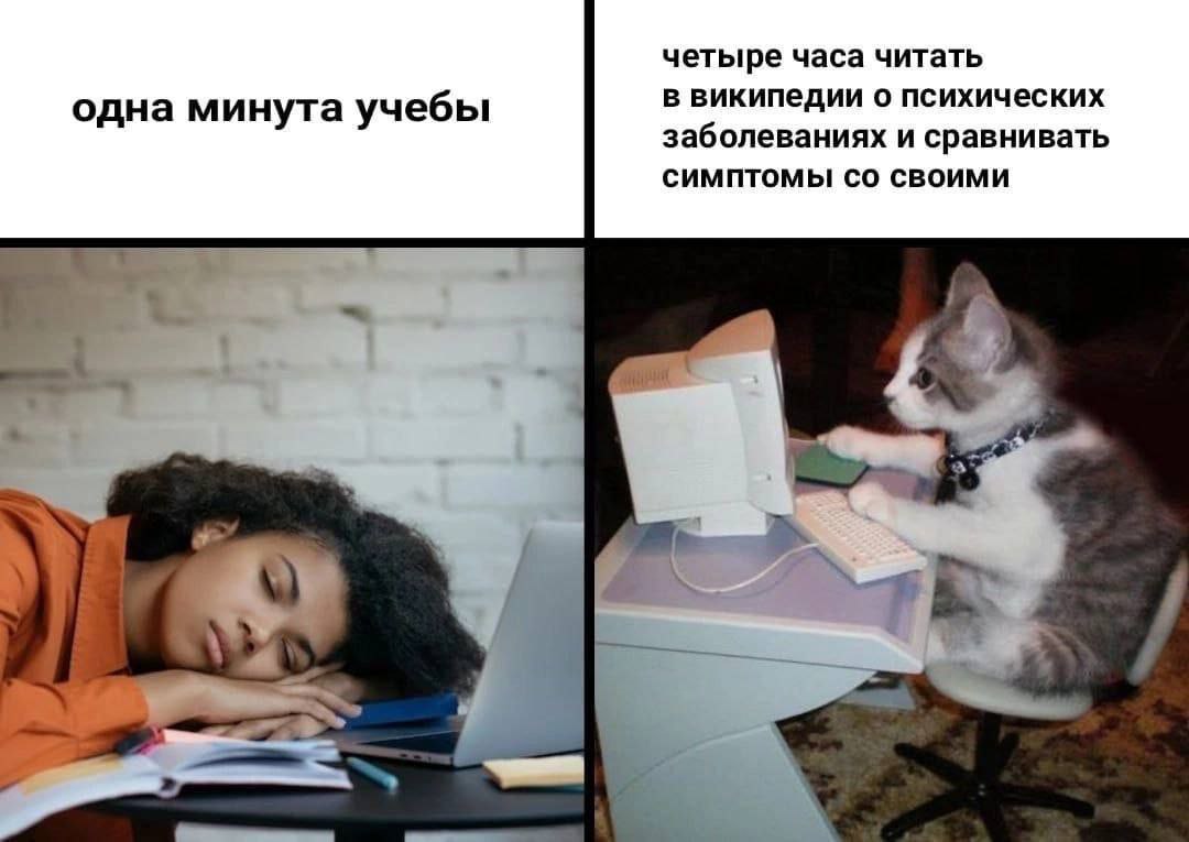 четыре часа читать в википедии о психических одна минута учебы заболеваниях и сравнивать СИМПТОМЫ! СВОИМИ