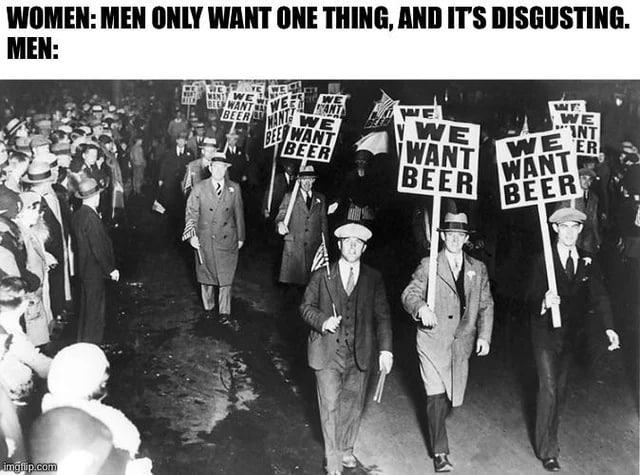 WOMEN: MEN ONLY WANT ONE THING, AND ITS DISGUSTING. MEN: Lig 2 4. WANT ANT BEER EER у,