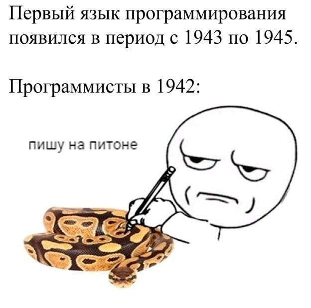 Первый язык программирования появился в период с 1943 по 1945 Программисты в 1942: пишу на питоне