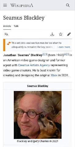 WIKIPEDIA Seamus Blackley Article Talk This article's lead section may be too short to adequately summarize the key point: Learn more Jonathan "Seamus" (born 1968) is an American video game designer a