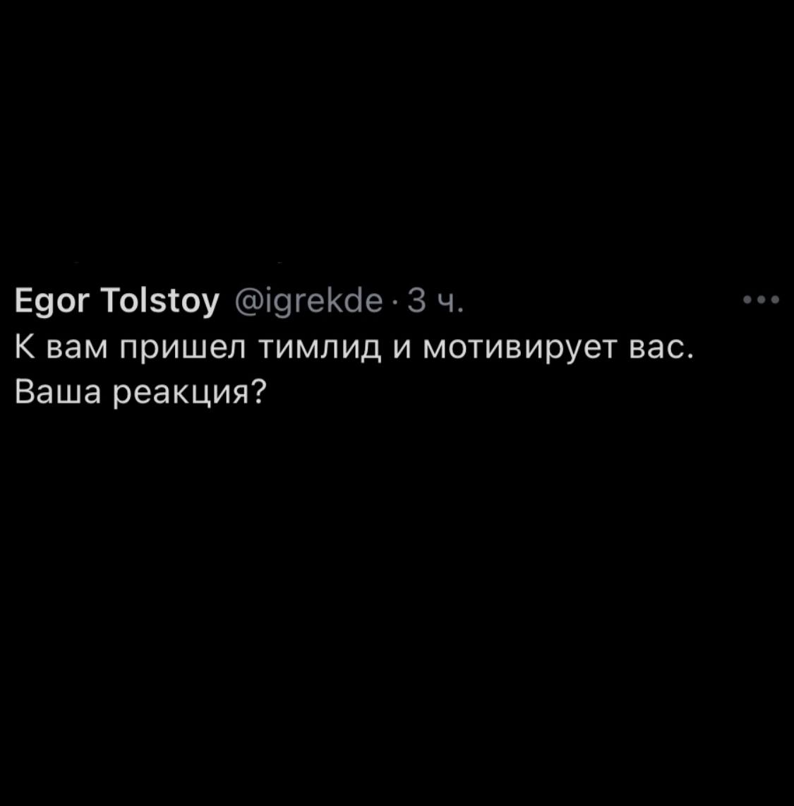 Egor Tolstoy К вам пришел тимлид и мотивирует вас. Ваша реакция?