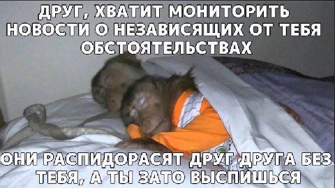 ДРУГ, ХВАТИТ МОНИТОРИТЬ НОВОСТИ О НЕЗАВИСЯЩИХ ОТ ТЕБЯ ОБСТОЯТЕЛЬСТВАХ AN ОРАСЯТ БЕЗ, ИШЬСЯ