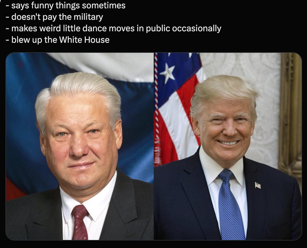 says funny things sometimes doesn't pay the military makes weird little dance moves in public occasionally blew up the White House к.