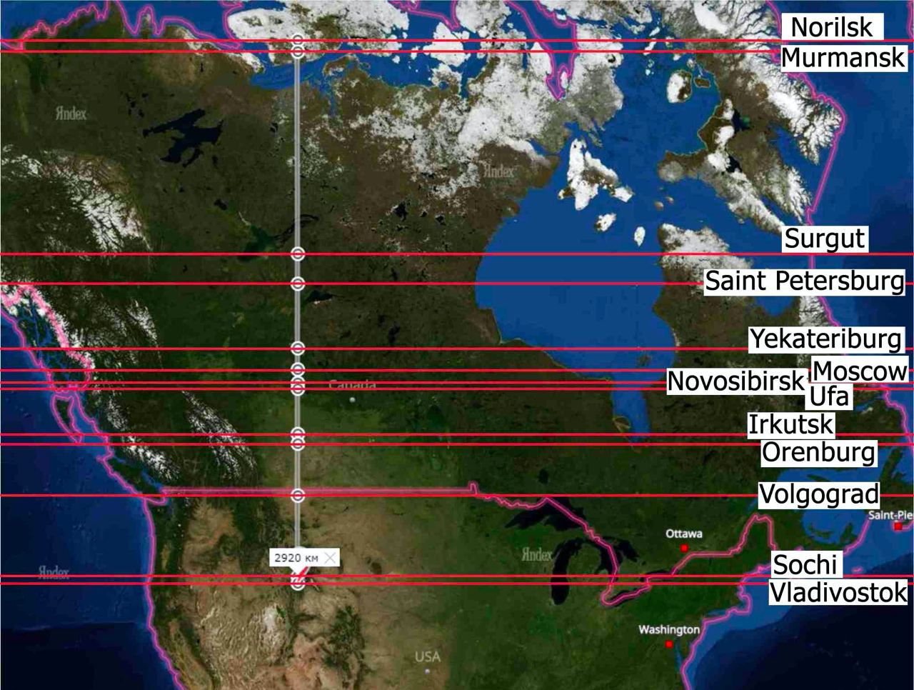Saint Petersburg Yekateriburg Novosibirsk Orenburg Ottawa Washington USA