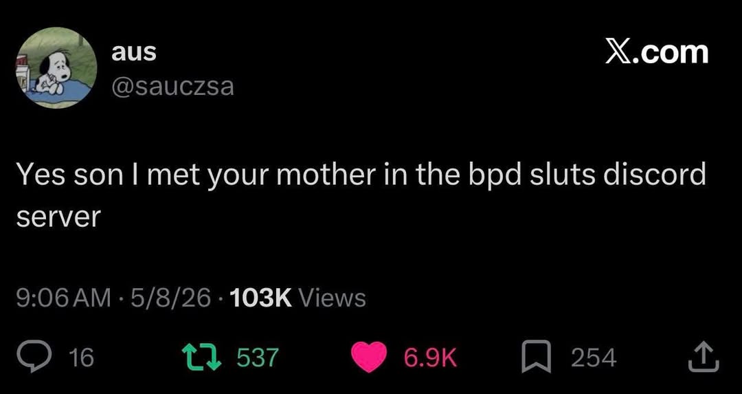 А aus Х.сот @sauczsa Yes son! met your mother in the bpd sluts discord server 9:06 5/8/26 Views 16 537 254
