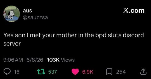 А aus Х.сот @sauczsa Yes son! met your mother in the bpd sluts discord server 9:06 5/8/26 Views 16 537 254
