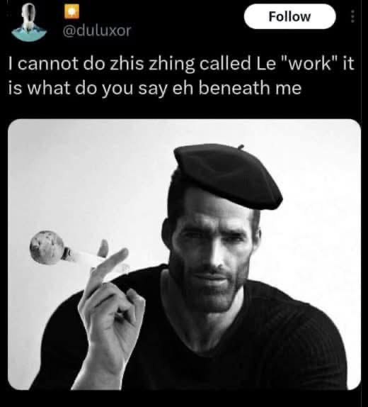 duluxor cannot zhis zhing called "work" it is what you say beneath me у