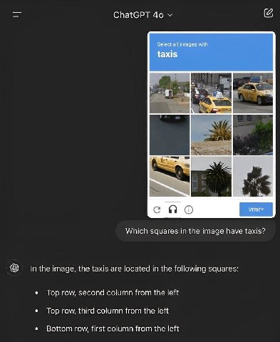 ChatGPT Select all images with taxis соо Which squares in the image have taxis? In the image, the taxis are located in the following squares: Top row, second column from the left Top row, third column