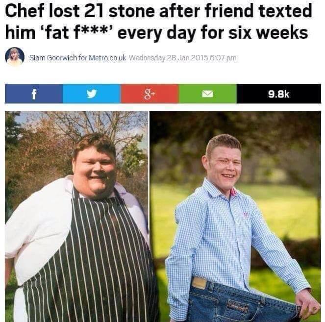 Chef lost 21 stone after friend texted him ‘fat every day for six weeks Slam Goorwich for Metro.co.uk 8+ 9.8К
