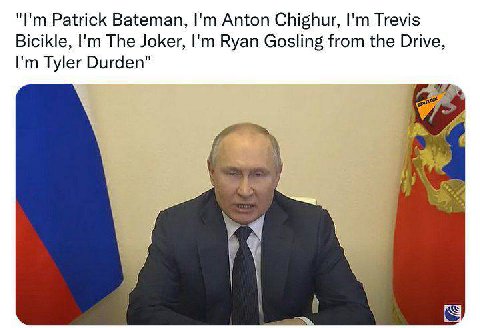 Patrick Bateman, Anton Chighur, Trevis Bicikle, The Joker, Ryan Gosling from the Drive, Tyler Durden" 5