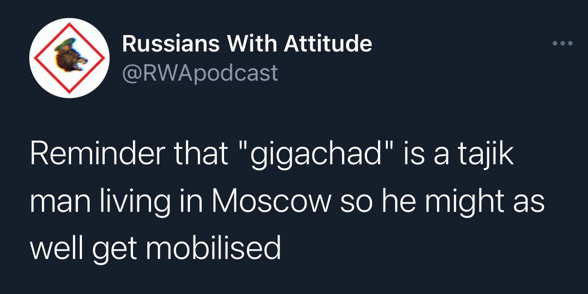 Russians With Attitude Reminder that is a tajik man living in Moscow so he might as well get mobilised