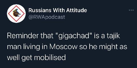 Russians With Attitude Reminder that is a tajik man living in Moscow so he might as well get mobilised