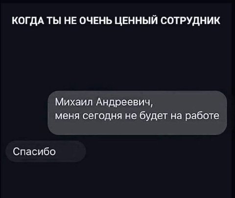 КОГДА ТЫ НЕ ОЧЕНЬ ЦЕННЫЙ СОТРУДНИК Михаил Андреевич, меня сегодня не будет на работе Спасибо