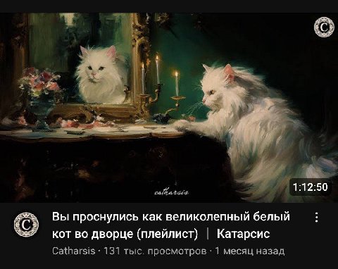 a $3 1:12:50 Вы проснулись как великолепный белый кот во дворце (плейлист) Катарсис Catharsis 131 тыс. просмотров 1 месяц назад