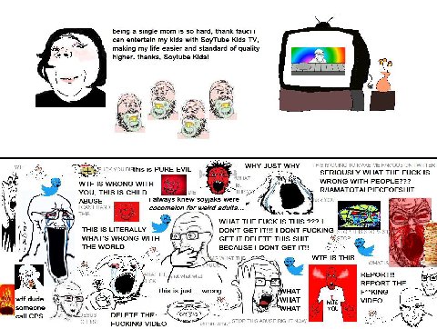 being a single mom is so hard, thank fauci i can entertain my kids with SoyTube Kids making my life easier and standard of quality higher. thanks, Soytube Kids! 5 Me WHY JUST WHY THIS то is PURE EVIL 