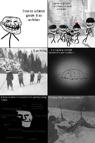 1) gather a group of hikers from your local university how to achieve grade Ill as an hiker 2) hiking 3) set up camp overnight because of poor conditions 2. 4) leave the tent in the middle of the nigh
