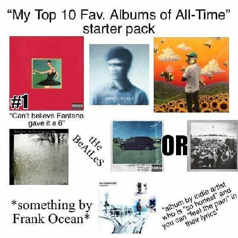 Тор 10 Fav. Albums of All-Time” starter pack Can't believe Fantano gave Каб 2 i 13 an *something Frank Ocean*