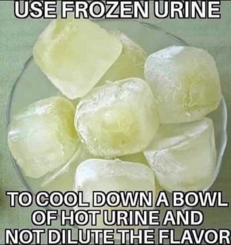 USE FROZEN URINE ТО DOWN А BOWL OF HOT’ URINE AND NOT DILUTE THE FLAVOR