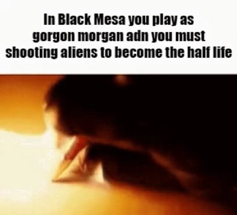 In Black Mesa you play as gorgon morgan adn you must shooting aliens to the halt lite