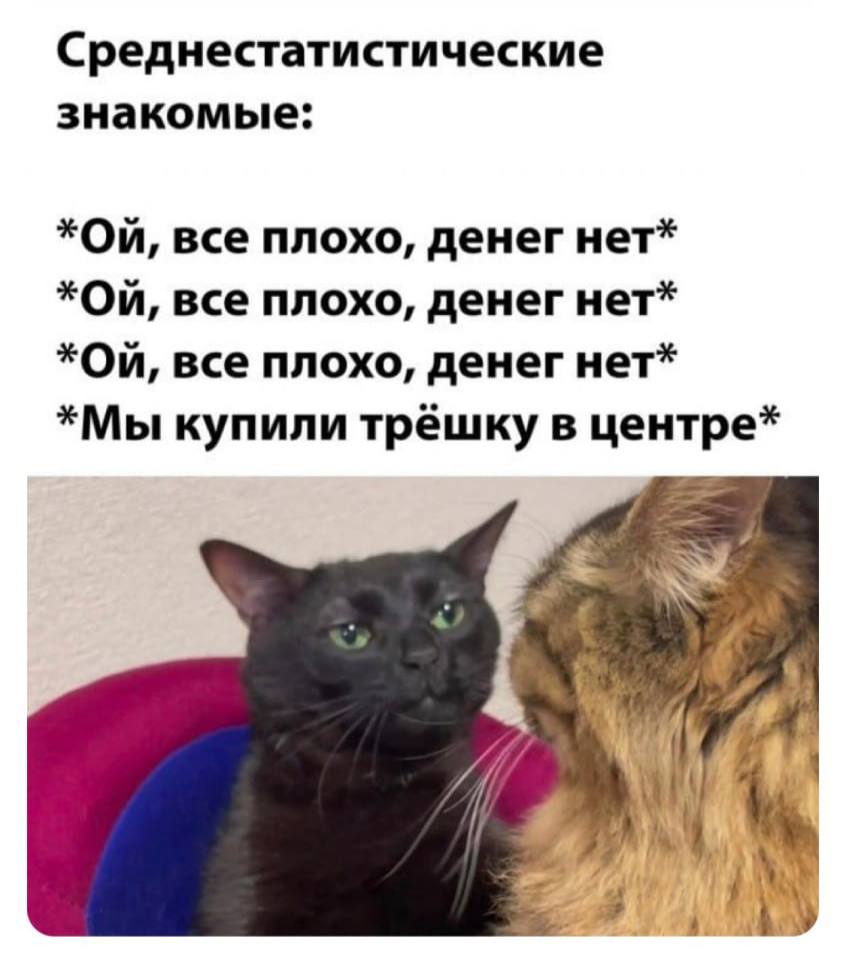 Среднестатистические знакомые. *On, все плохо, денег нет* *On, все плохо, денег нет* *On, все плохо, денег нет* *Мы купили трёшку в центре* bie