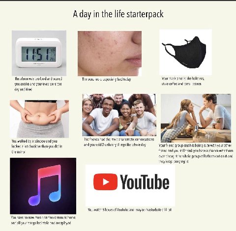 A day in the life starterpack alarm was too loud and scare The acne looks especially bad toda four mask smells like halitosis, loud and scared pecially у smells like you awake and your eyes were too s