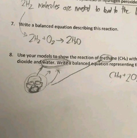 peroxide 7 7 rite a balanced equation describing this reaction 8. Use your models the reaction of (CHa) with dioxide a Water. Wri it@@ balance tion representing 70