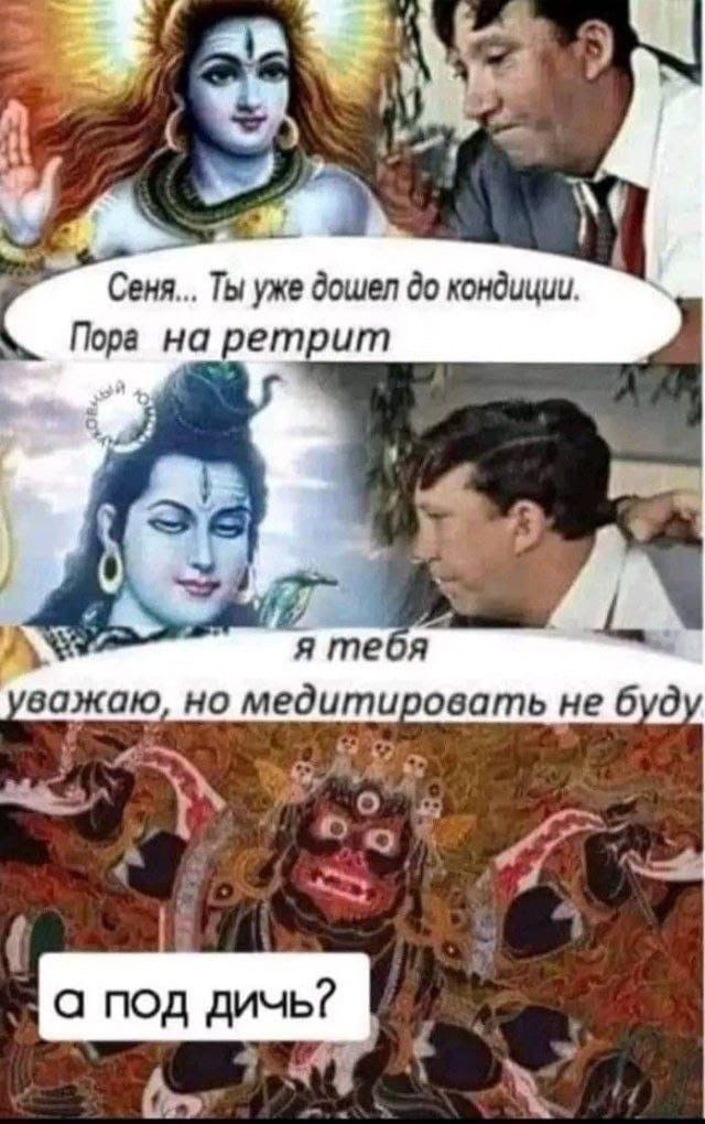 we a к! Сеня... Ты уже дошел до кондиции. Пора на ретрит a я тебя важаю, но медитировать He буду а под дичь?