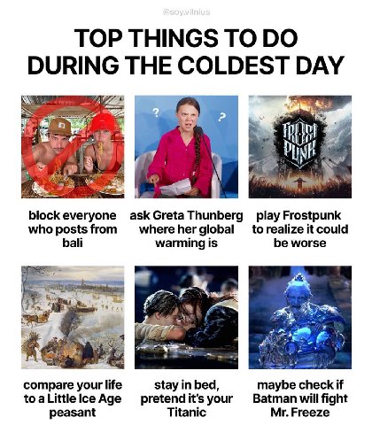 ТОР THINGS TO DURING THE COLDEST DAY 4 13 block everyone ask Greta Thunberg play Frostpunk who posts from where her global to realize it could bali warming Is be worse compare your life stay in bed ma