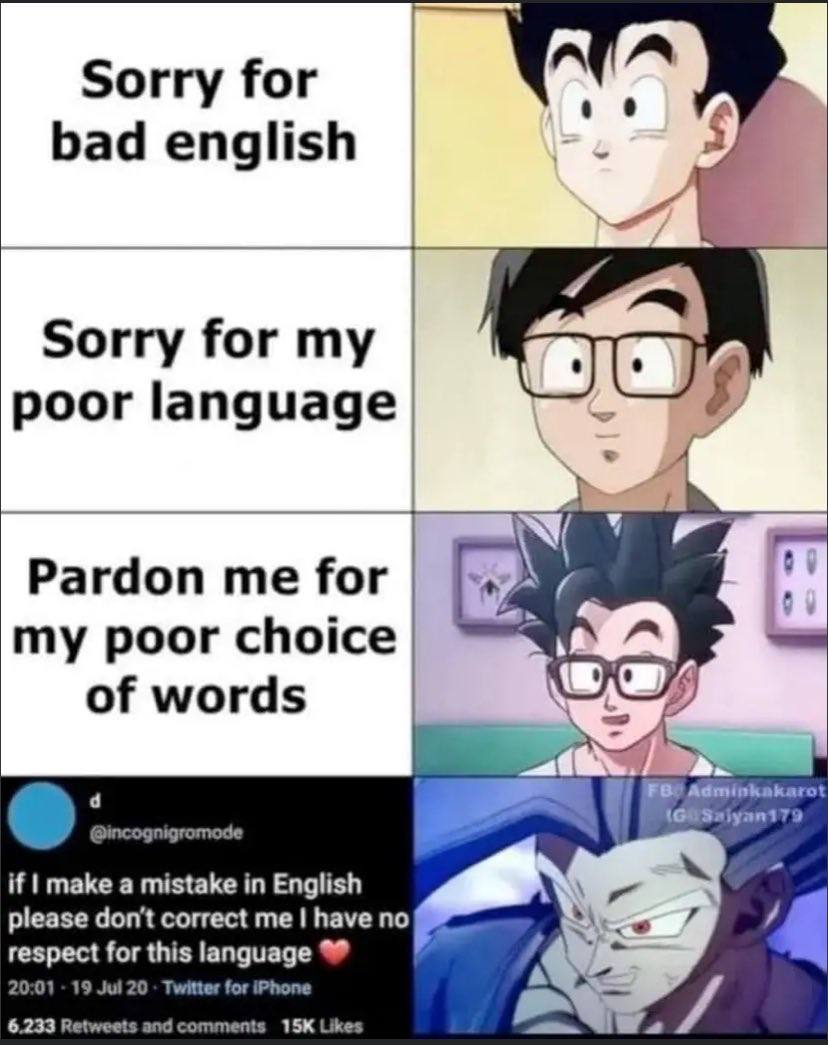 Sorry for bad english Sorry for cia poor language Pardon me for my poor choice of words рии if make a mistake in English please don't correct have по respect for this 1апдцаде к