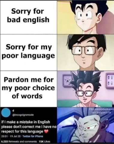 Sorry for bad english Sorry for cia poor language Pardon me for my poor choice of words рии if make a mistake in English please don't correct have по respect for this 1апдцаде к