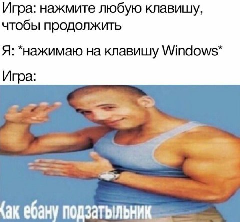 Игра: нажмите любую клавищу, чтобы продолжить Я: *нажимаю на клавишу Windows* Игра ебану
