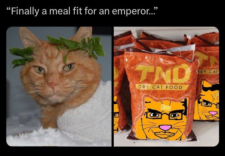“Finally a meal fit for emperor. CAT FOOD