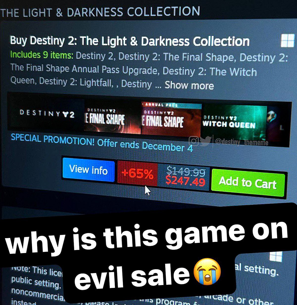 COLLECTION Buy Destiny 2: The Light Darkness Collection 2, Desthiy 2: The Final Shape, Destiny 2: 2: The Witch Show more View info Add to Cart is this дате on Settin 9. His Пса sale evi Or otha,
